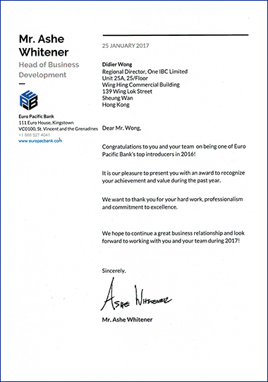 ONE IBC - PROUD as one of TOP PARTNERS of EURO PACIFIC BANK ONE IBC - PROUD as one of TOP PARTNERS of EURO PACIFIC BANK