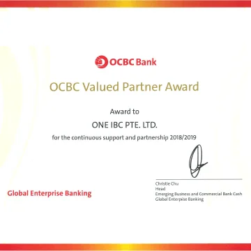 One IBC Limited’s 2019 achievement of receiving OCBC Bank’s Value Partner Award in 5 consecutive years.