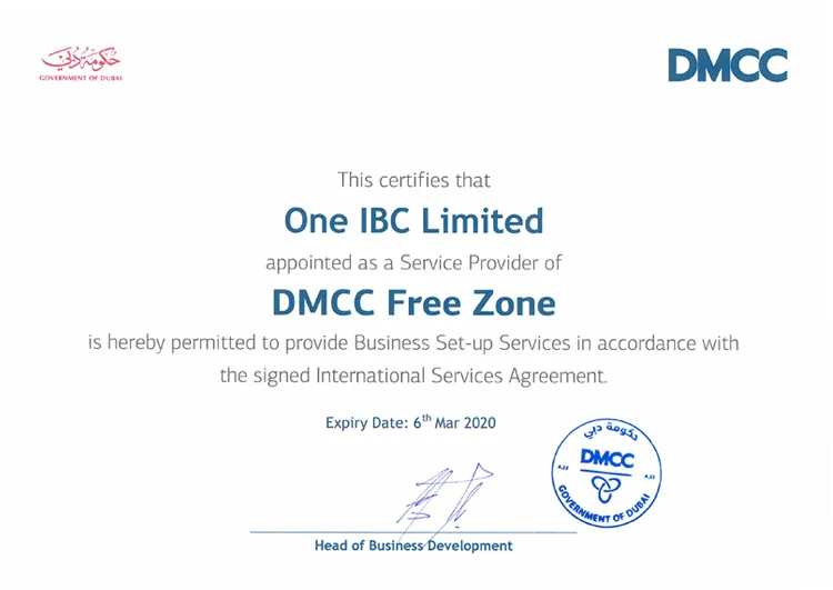 One IBC was granted as a Service Provider of DMCC Free Zone