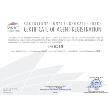 One IBC was granted Certificate of Registered Agent in United Arab Emirate