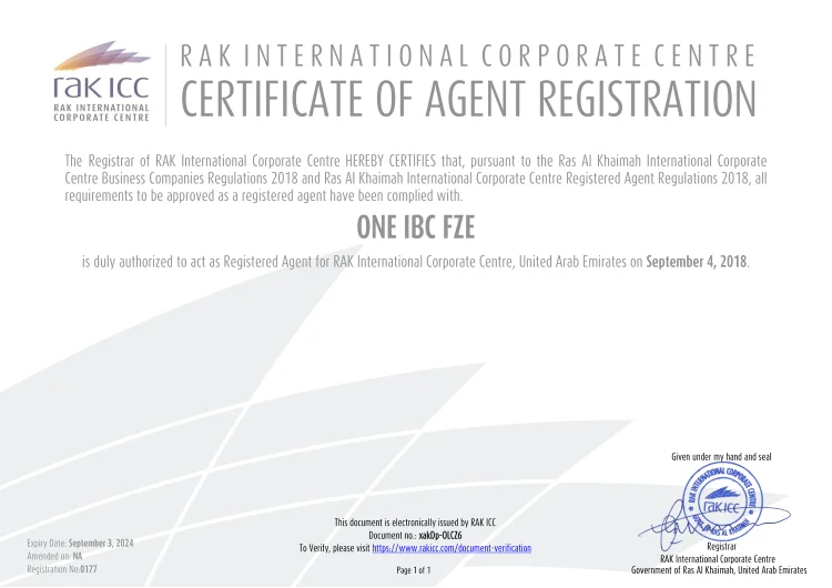 Certificate of Registered Agent from September 4, 2018 to September 3, 2024