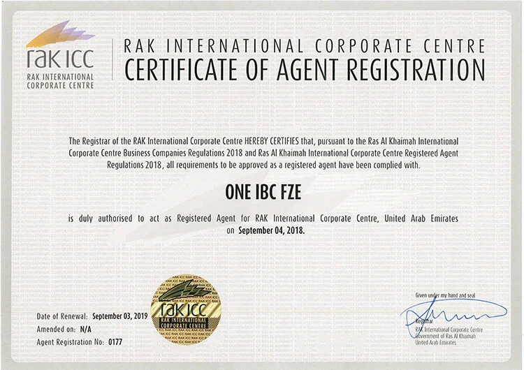 Certificate of Registered Agent from September 4, 2018 to September 3, 2019