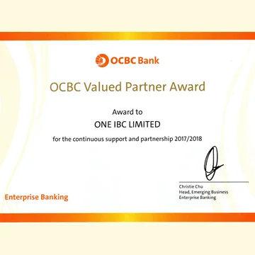 One IBC Awarded Value Partner 2017 - 2018 from OCBC