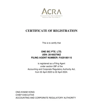 One IBC Pte. Ltd - Certified Corporate Services Provider in Singapore by ACRA 2024 - 2025